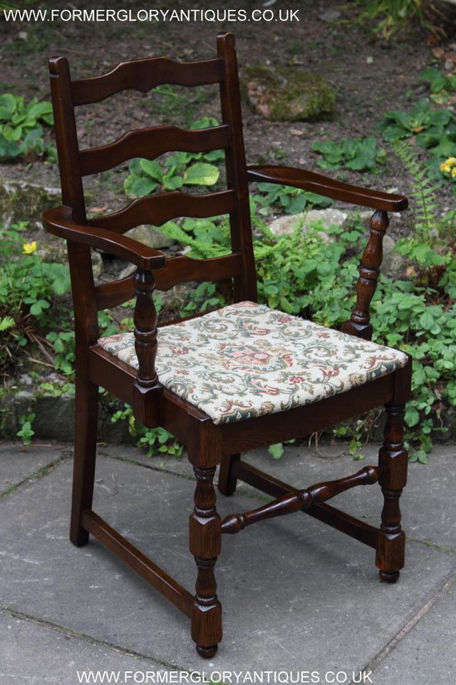 Image 30 of SIX OAK LADDER BACK OLD CHARM STYLE DINING CHAIRS ARMCHAIRS