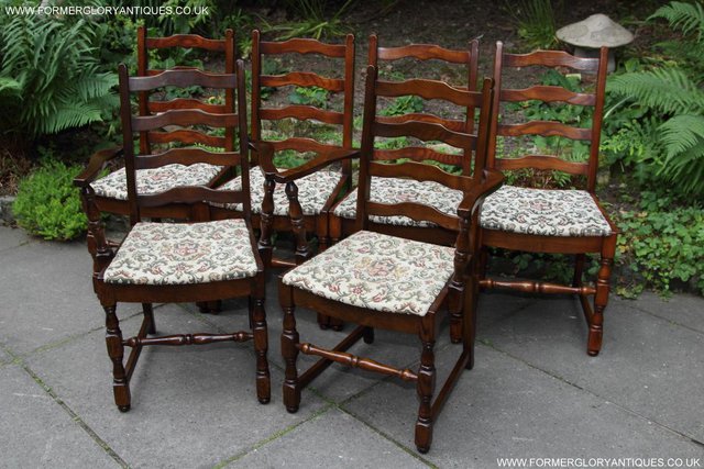Image 33 of SIX OAK LADDER BACK OLD CHARM STYLE DINING CHAIRS ARMCHAIRS