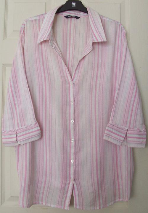 Preview of the first image of LADIES PINK/WHITE STRIPE BLOUSE BY EAST COAST - SZ 24.