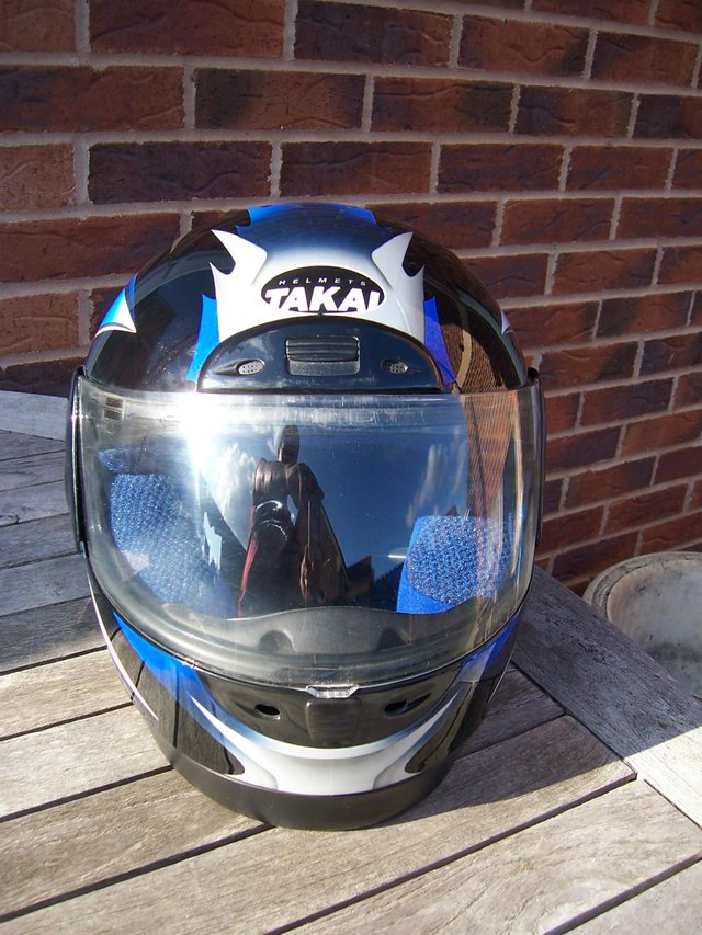 Image 2 of BLUE AND SILVER TAKAI MOTORCYCLE HELMET