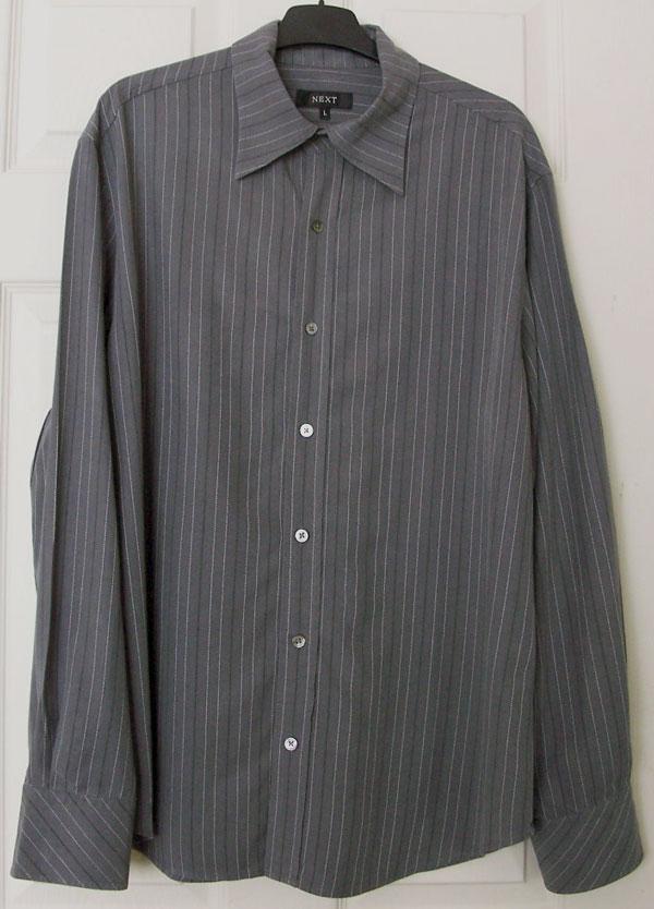Preview of the first image of GORGEOUS MENS DARK GREY STRIPE SHIRT BY NEXT - SZ L B20.