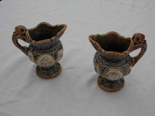 Preview of the first image of 2 MATCHING Vintage pottery / Stoneware wine pitcher.