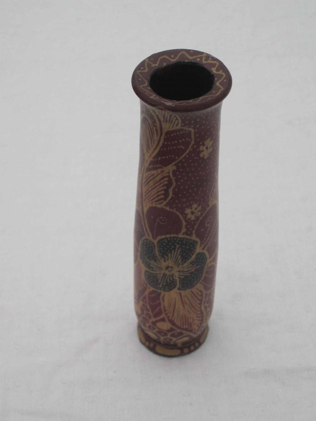 Image 2 of WOODEN VASE -Burgundy and BLACK flowers with SWIRLS.