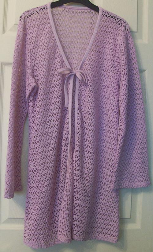 Preview of the first image of PRETTY LILAC CROCHETED CARDIGAN - SZ L/XL B1.