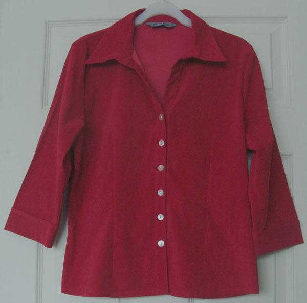 Preview of the first image of LADIES RED VELVET FEEL BLOUSE BY AMARANTO - SZ 14   B2.