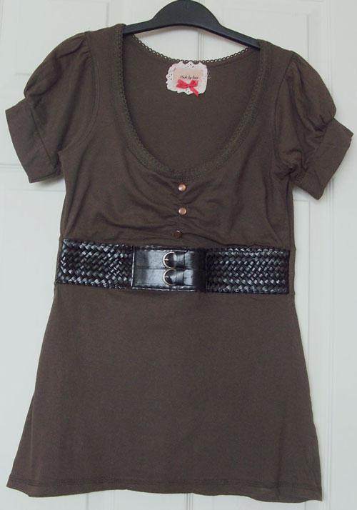 Preview of the first image of LADIES BROWN TOP WITH BELT DETAIL BY EVIE - SZ 10/12 B4.