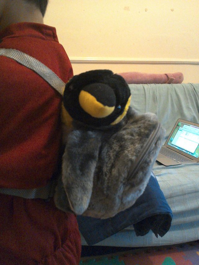 Preview of the first image of Baby Furry Penguin Backpack.