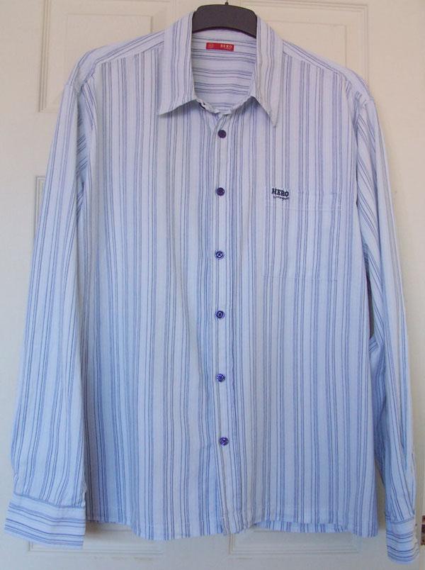 Preview of the first image of MEN'S BLUE & WHITE STRIPE SHIRT BY HERO WRANGLER - SZ XXL B5.