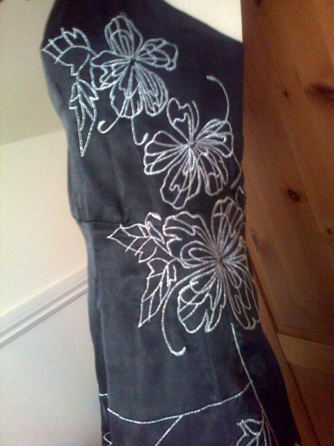 Image 2 of Black Satin Halterneck with  Silver Embroidery - UK 8-10