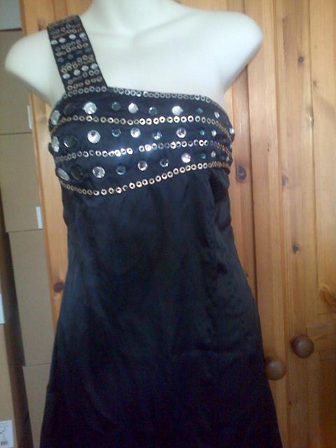 Image 2 of Gorgeous Black Satin Dress with gems & sequin circles -UK10