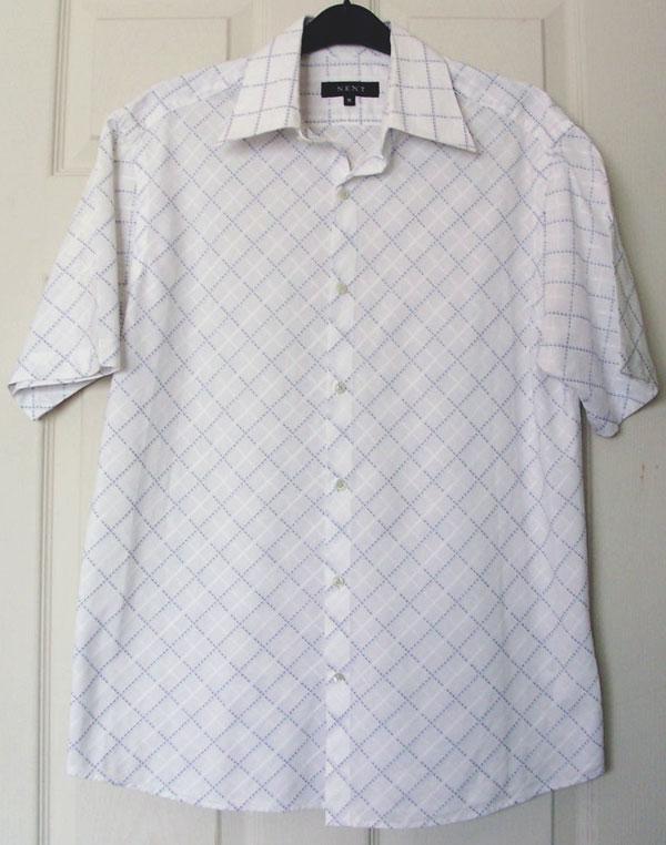 Preview of the first image of MENS WHITE/BLUE CHECK SHORT SLEEVE SHIRT BY NEXT - SZ M B6.