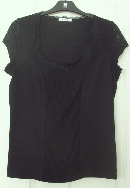 Preview of the first image of LADIES BLACK TOP WITH LACE DETAIL BY GEORGE - SZ 16   B6.