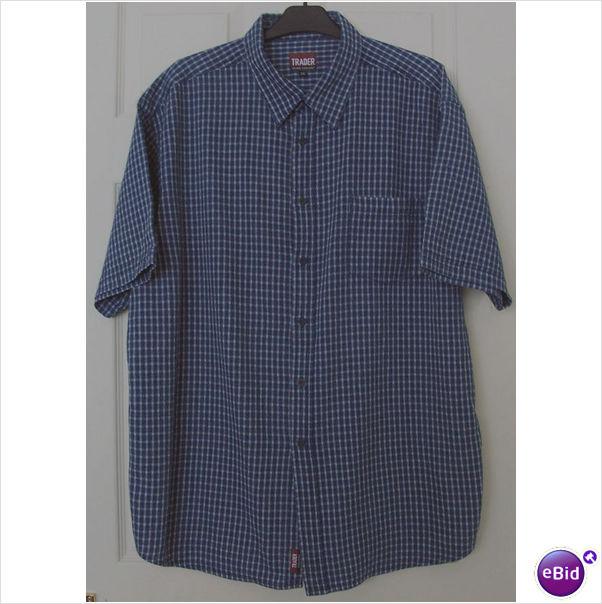 Preview of the first image of MENS NAVY CHECK SHORT SLEEVE SHIRT BY TRADER - SZ XXL B8.