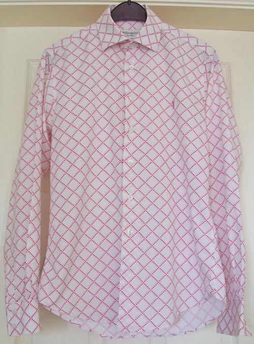 Preview of the first image of MENS RED & PINK CHECK SHIRT BY YVES SAINT LAURENT - SZ S B8.