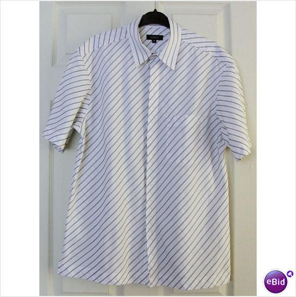Preview of the first image of MENS WHITE STRIPE SHORT SLEEVE SHIRT BY NEXT - SZ M B13.