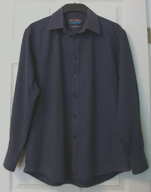 Preview of the first image of MENS NAVY STRIPE SHIRT BY AUTOGRAPH - SZ 16" COLLAR   B18.