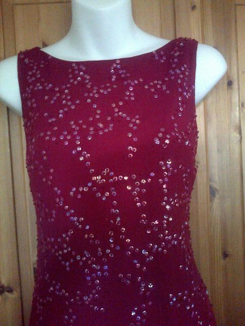 Preview of the first image of Gorgeous Deep Red NEXT Sequinned Cocktail Shift Dress UK 10.