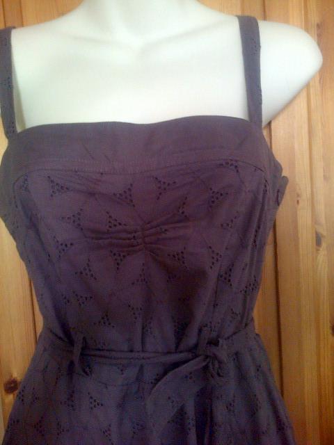 Image 2 of Dusty Wine Coloured Cotton Embroidery Anglaise Dress UK 8