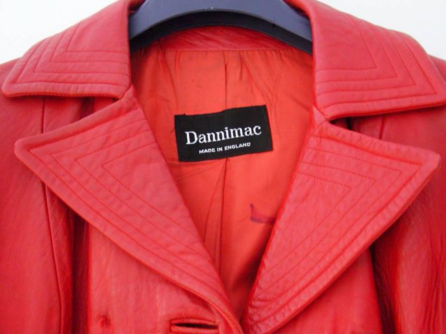 Image 2 of Vintage Red Leather Belted Coat Dannimac size 8 or small 10