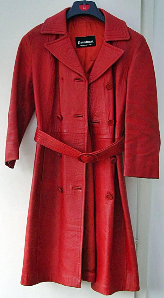 Image 3 of Vintage Red Leather Belted Coat Dannimac size 8 or small 10