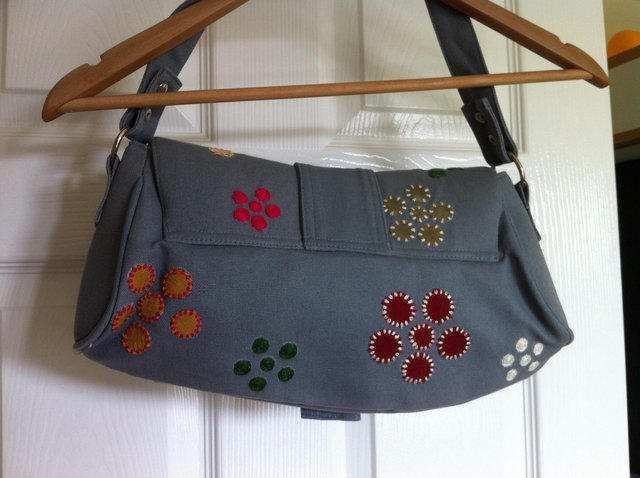 Image 3 of Earth Squared fair trade grey shoulder bag with appliqué