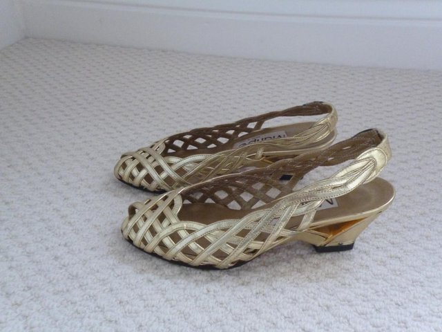 Image 2 of Ladies gold leather "Maripe" slingback wedge sandals