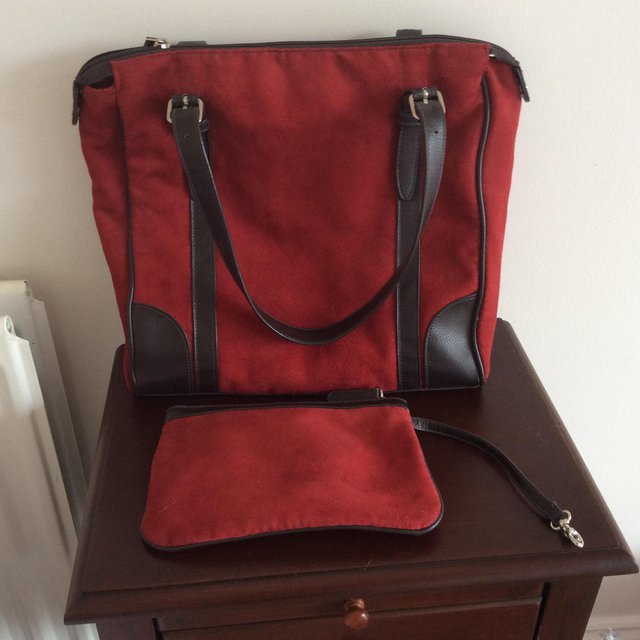 Image 2 of Red Suede bag with matching small bag
