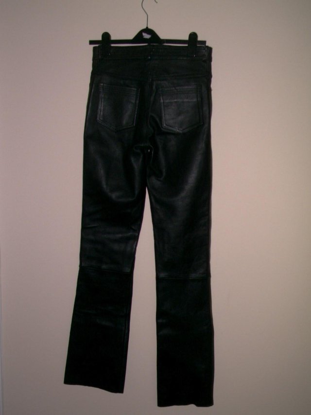 Preview of the first image of Ladies Black cowhide Kett motorcycle jeans.