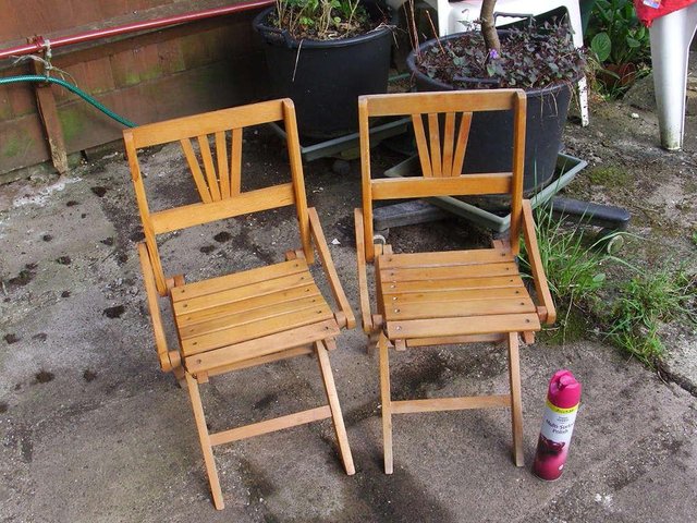 Preview of the first image of Vintage Childs Wood Fishing/Picnic/Shooting Folding Chairs.