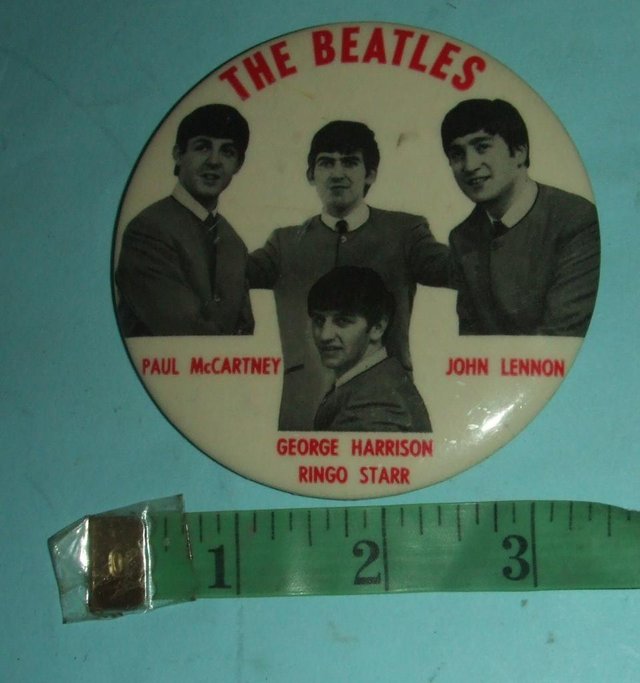 Preview of the first image of Original Early Beatles Tin Badge 1963.Large Size 3 1/2".
