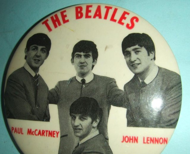 Image 2 of Original Early Beatles Tin Badge 1963.Large Size 3 1/2"