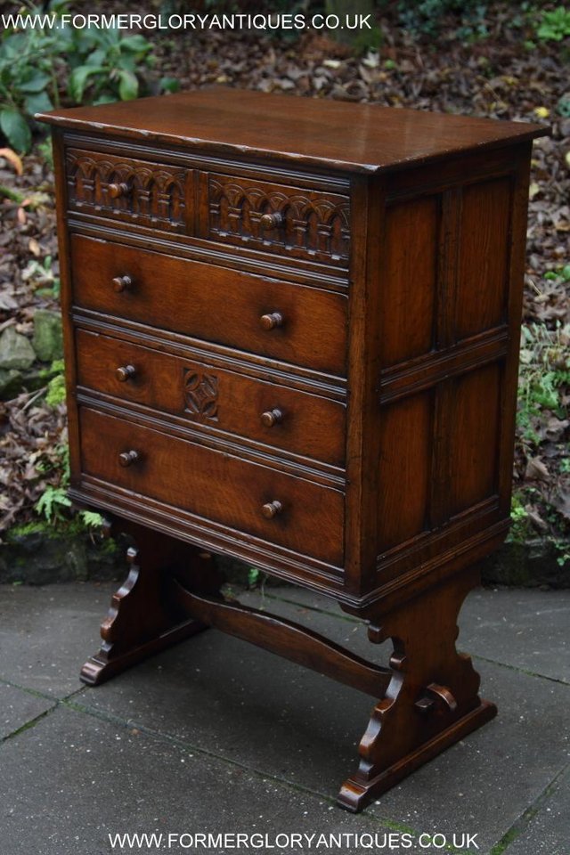 Image 2 of TITCHMARSH & GOODWIN CARVED OAK CHEST OF FOUR DRAWERS STAND