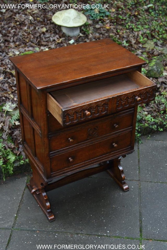 Image 3 of TITCHMARSH & GOODWIN CARVED OAK CHEST OF FOUR DRAWERS STAND