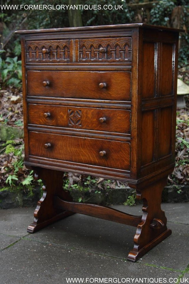 Image 8 of TITCHMARSH & GOODWIN CARVED OAK CHEST OF FOUR DRAWERS STAND