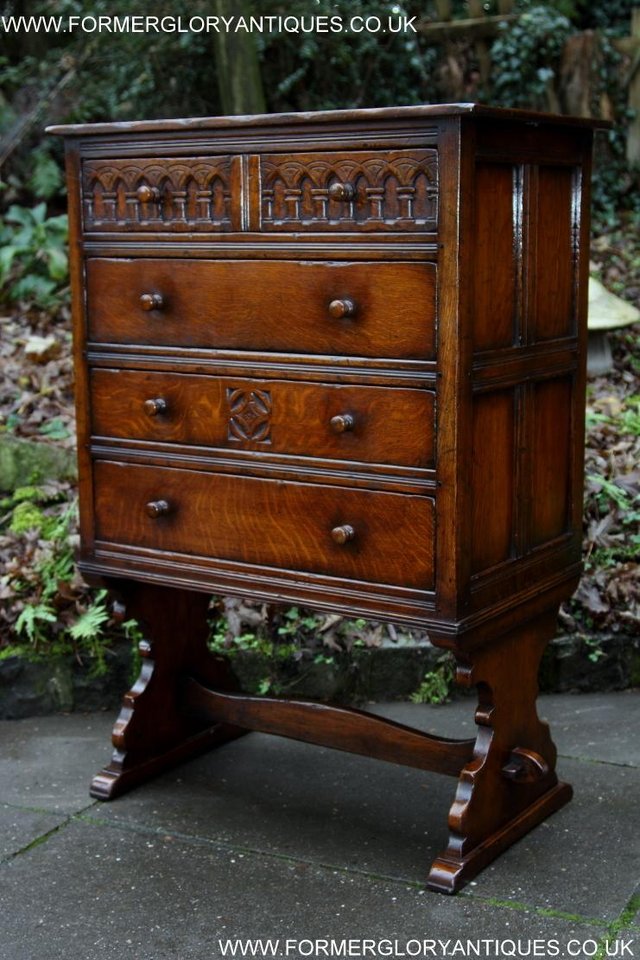 Image 47 of TITCHMARSH & GOODWIN CARVED OAK CHEST OF FOUR DRAWERS STAND