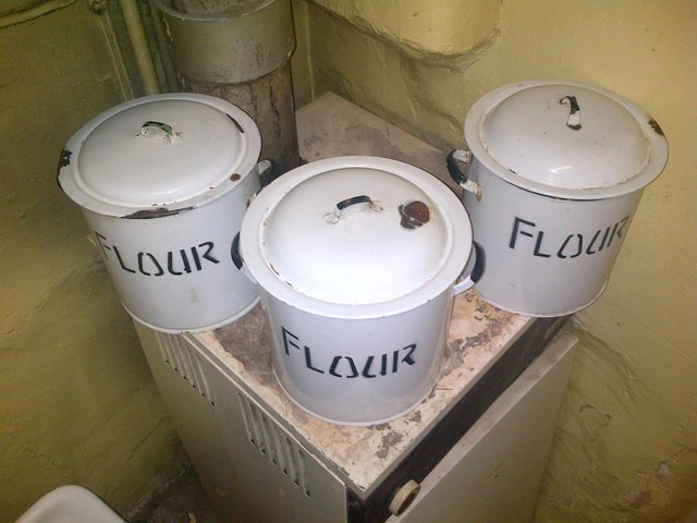 Image 3 of Enamel, Vintage 'Flour' Containers and Twin Handle Breadbin