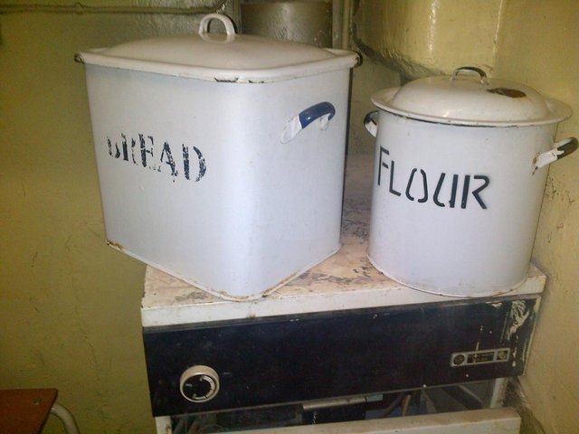Image 9 of Enamel, Vintage 'Flour' Containers and Twin Handle Breadbin