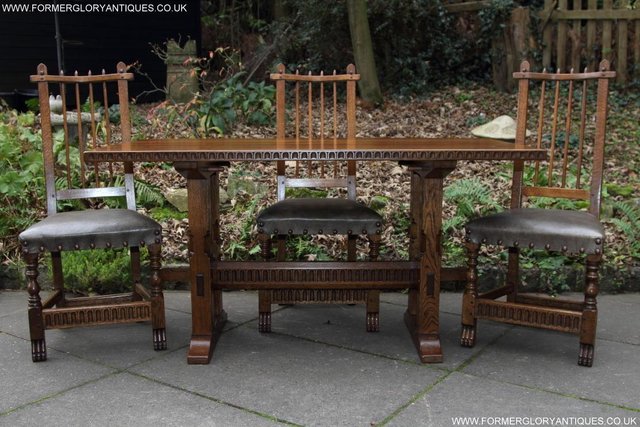 Image 3 of RUPERT NIGEL GRIFFITHS OAK LEATHER DINING SET TABLE CHAIRS