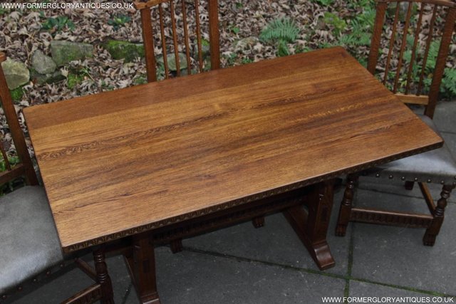 Image 5 of RUPERT NIGEL GRIFFITHS OAK LEATHER DINING SET TABLE CHAIRS