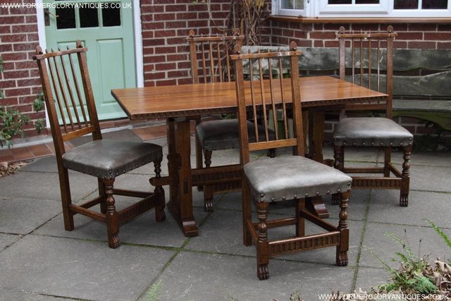 Image 8 of RUPERT NIGEL GRIFFITHS OAK LEATHER DINING SET TABLE CHAIRS