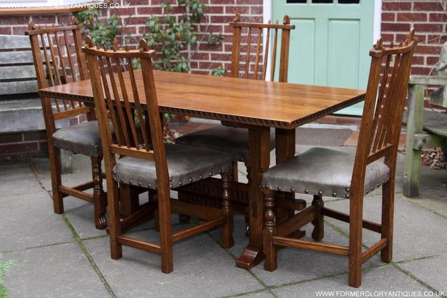 Image 12 of RUPERT NIGEL GRIFFITHS OAK LEATHER DINING SET TABLE CHAIRS