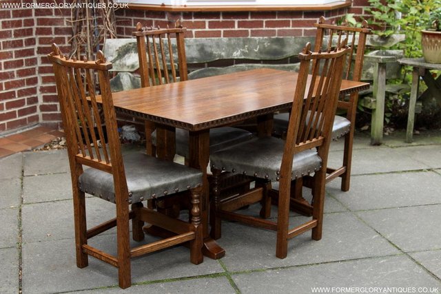 Image 17 of RUPERT NIGEL GRIFFITHS OAK LEATHER DINING SET TABLE CHAIRS