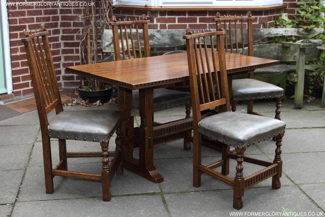 Image 22 of RUPERT NIGEL GRIFFITHS OAK LEATHER DINING SET TABLE CHAIRS