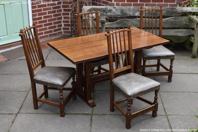 Image 32 of RUPERT NIGEL GRIFFITHS OAK LEATHER DINING SET TABLE CHAIRS