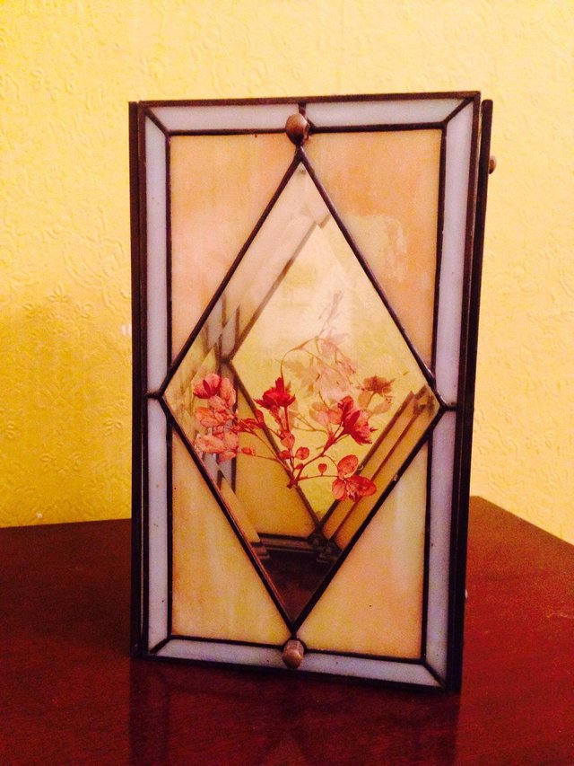 Preview of the first image of Hand painted leaded glass light shade.