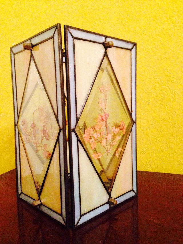 Image 3 of Hand painted leaded glass light shade