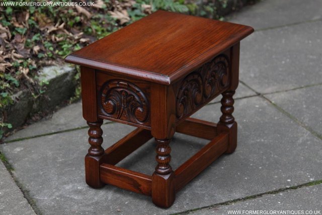 Image 2 of OLD CHARM TUDOR OAK SEWING CHEST TOY SLIPPER BOX TABLE