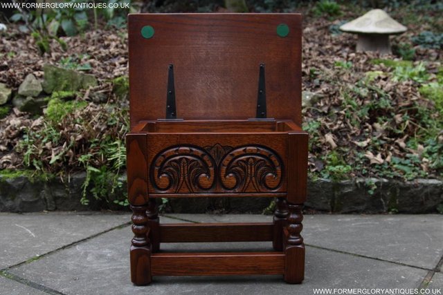 Image 3 of OLD CHARM TUDOR OAK SEWING CHEST TOY SLIPPER BOX TABLE