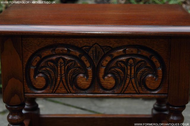 Image 4 of OLD CHARM TUDOR OAK SEWING CHEST TOY SLIPPER BOX TABLE