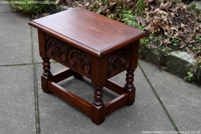 Image 5 of OLD CHARM TUDOR OAK SEWING CHEST TOY SLIPPER BOX TABLE